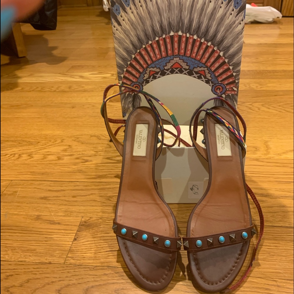 Valentino Lace Up Sandals with Torquoise Studs